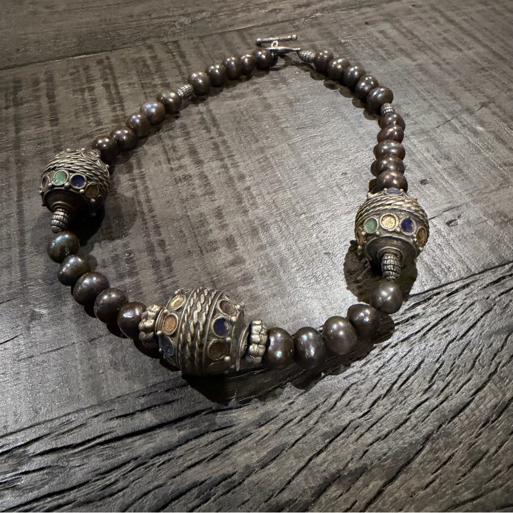 Vintage Statement Beaded Necklace with Ornate Spheres